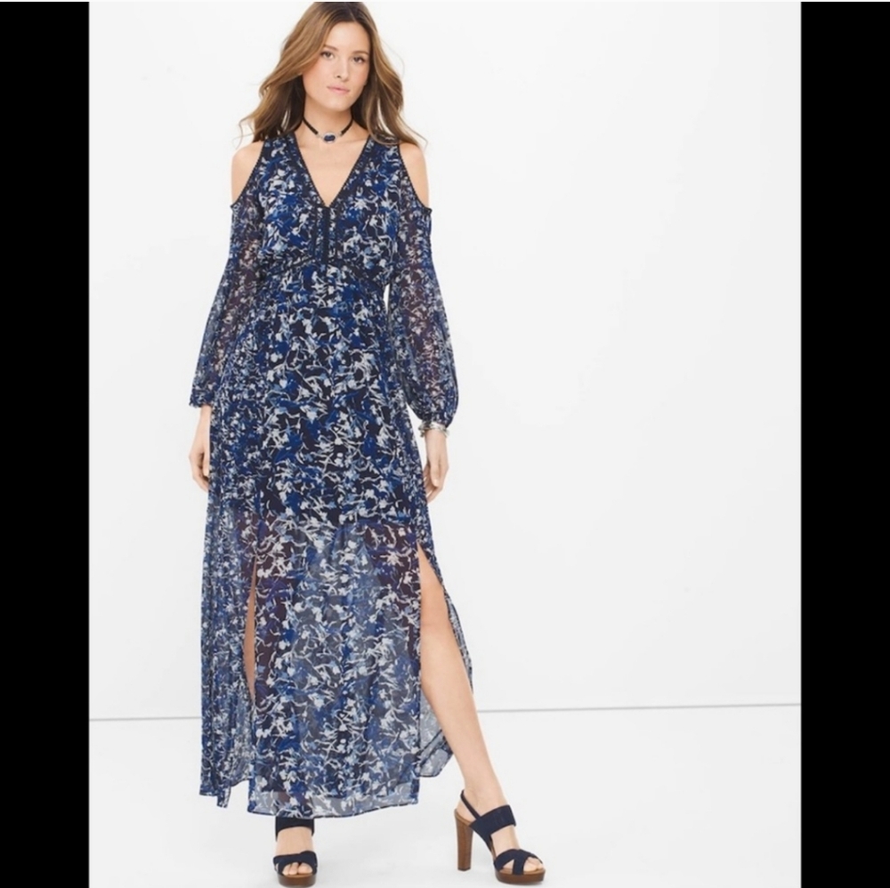 White House Black Market Blue Floral Maxi Dress Size 6